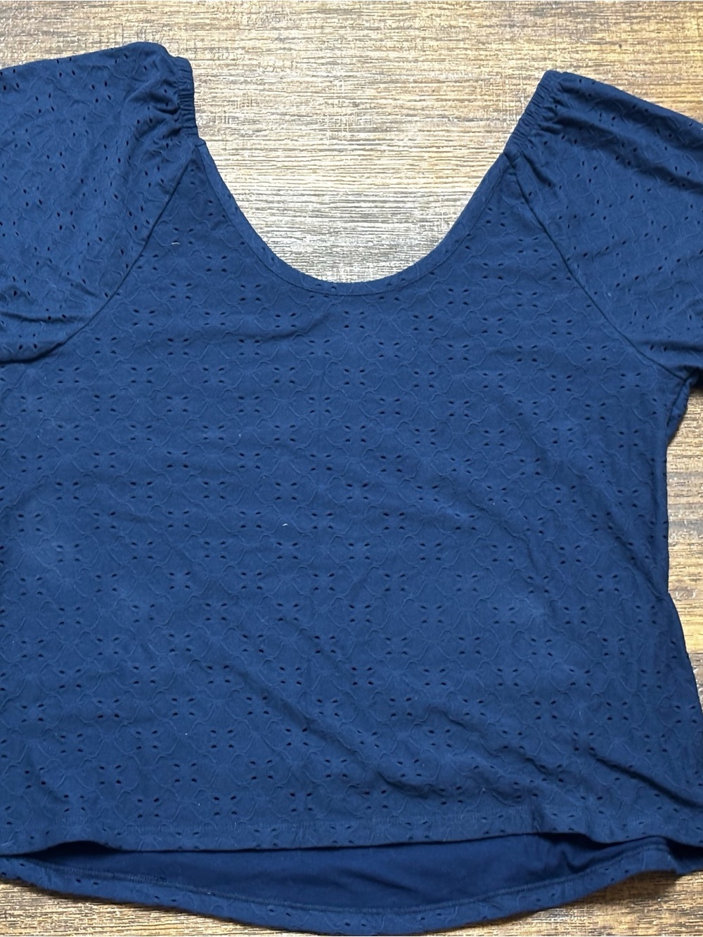 Ava & Viv Navy Eyelet Scoop-Neck Blouse